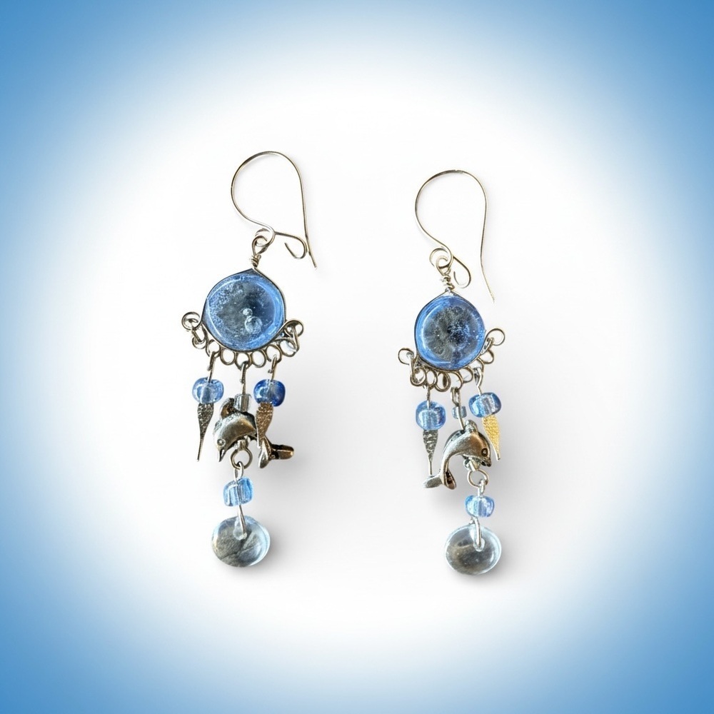 Sterling silver Dolphin Dangle Earrings​​​ - Picture 4 of 8